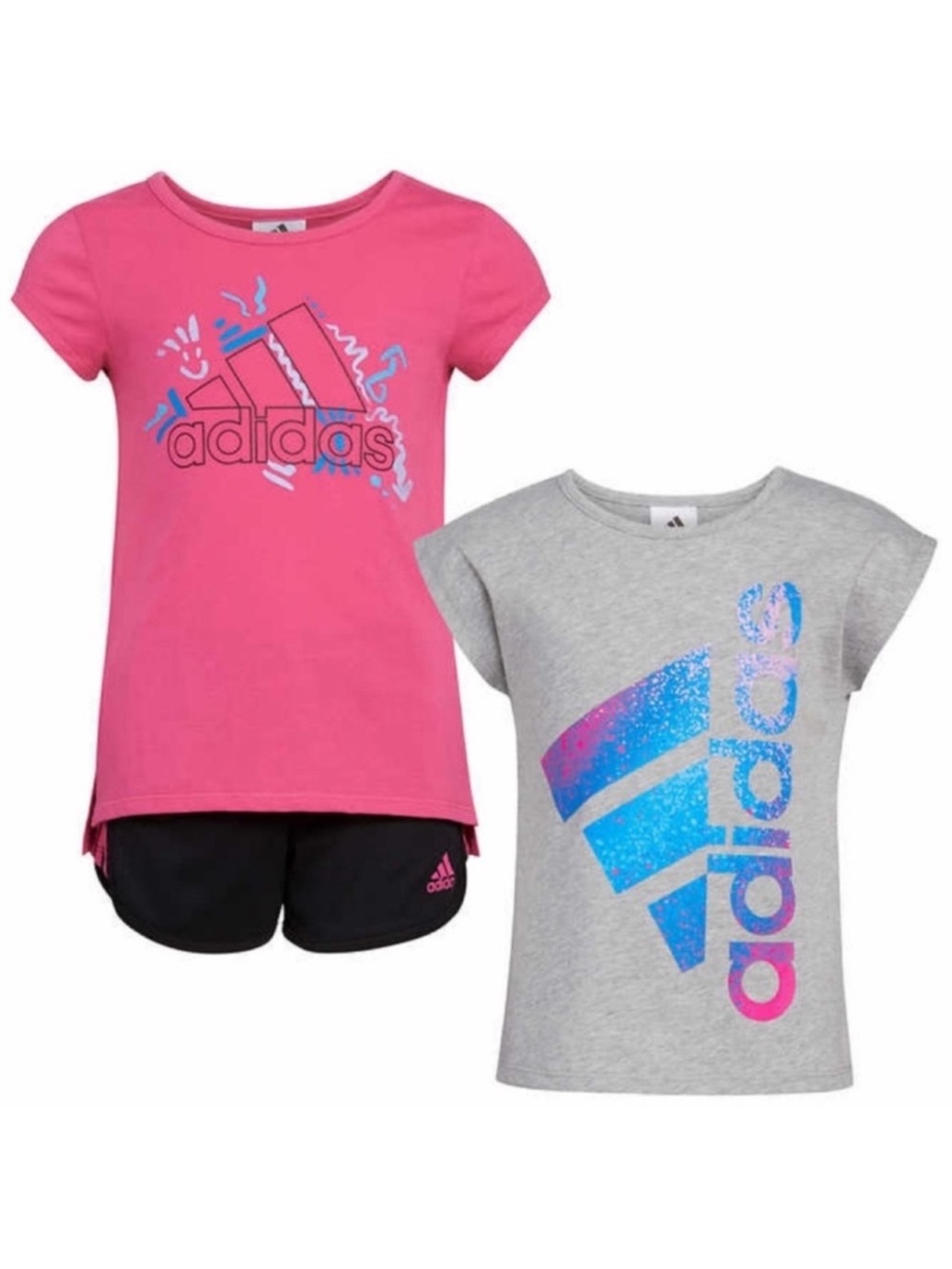 NWT adidas Kids Youth Girls 3-piece Active Set PINK GRAY BLACK - size 6 summer
